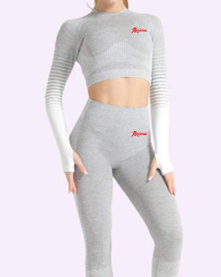 RUUHEE Workout Sets for Women Seamless 2 Piece Outfits Strap Large, White