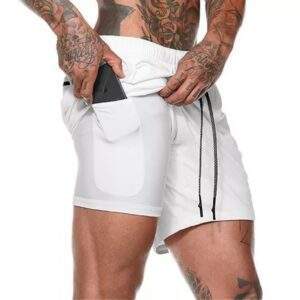 2in1 Fitness Shorts Men White | Men’s Gym Shorts | White Athletic Shorts