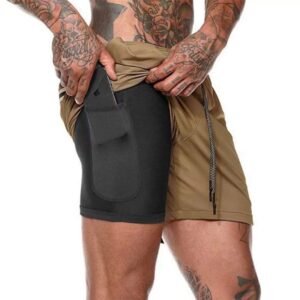 2in1 Mens Athletic Short, Olive-Green | Workout Short for Men | Olive-Green 2in1 Sports Short