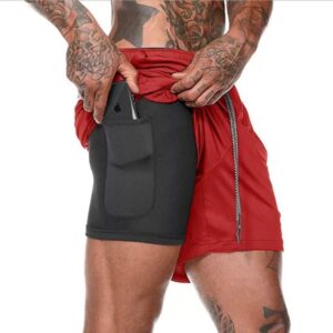 2in1 Mens Athletic Shorts, Red | Comfortable Red Workout Shorts