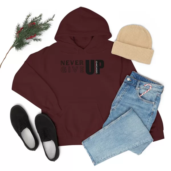 Never Give Up Chicago Hooded Sweater | Positive Unisex Heavy Blend Hooded Sweatshirt |  Motivation Sweater - Image 21