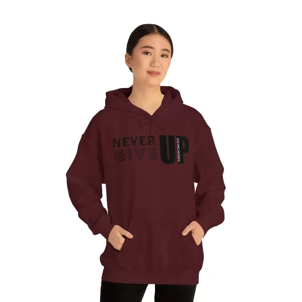 Never Give Up Chicago Hooded Sweater | Positive Unisex Heavy Blend Hooded Sweatshirt |  Motivation Sweater - Image 16