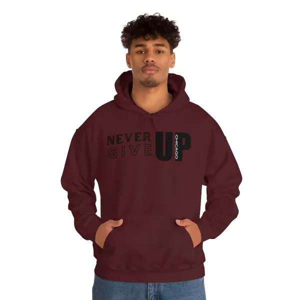 Never Give Up Chicago Hooded Sweater | Positive Unisex Heavy Blend Hooded Sweatshirt |  Motivation Sweater - Image 17