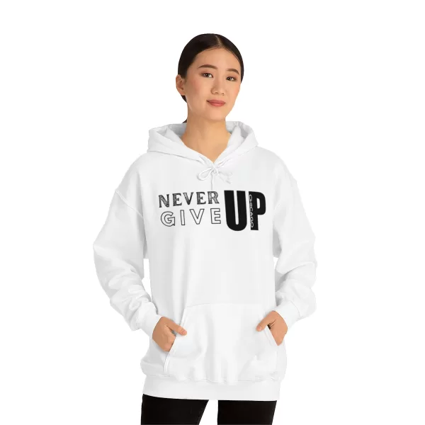 Never Give Up Chicago Hooded Sweater | Positive Unisex Heavy Blend Hooded Sweatshirt |  Motivation Sweater - Image 3