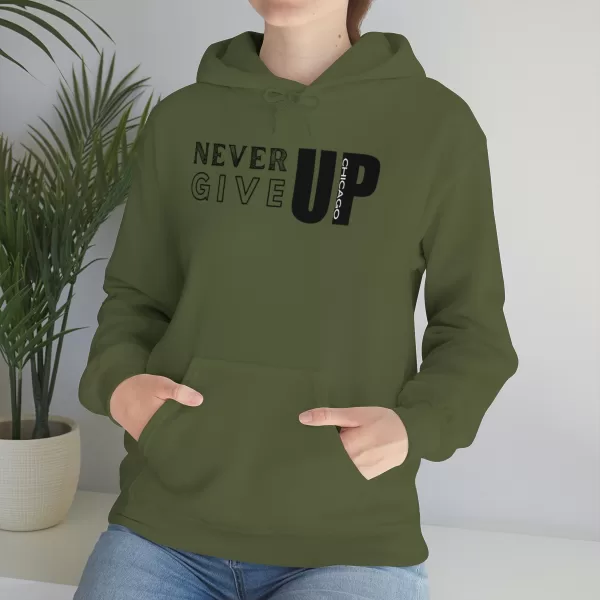 Never Give Up Chicago Hooded Sweater | Positive Unisex Heavy Blend Hooded Sweatshirt |  Motivation Sweater - Image 27