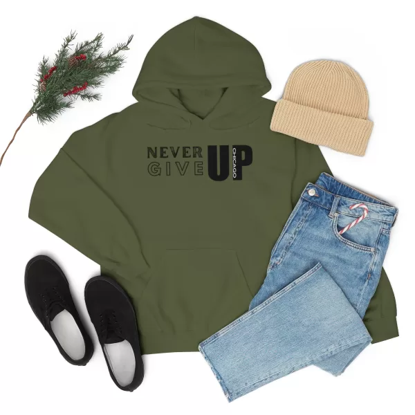 Never Give Up Chicago Hooded Sweater | Positive Unisex Heavy Blend Hooded Sweatshirt |  Motivation Sweater - Image 28